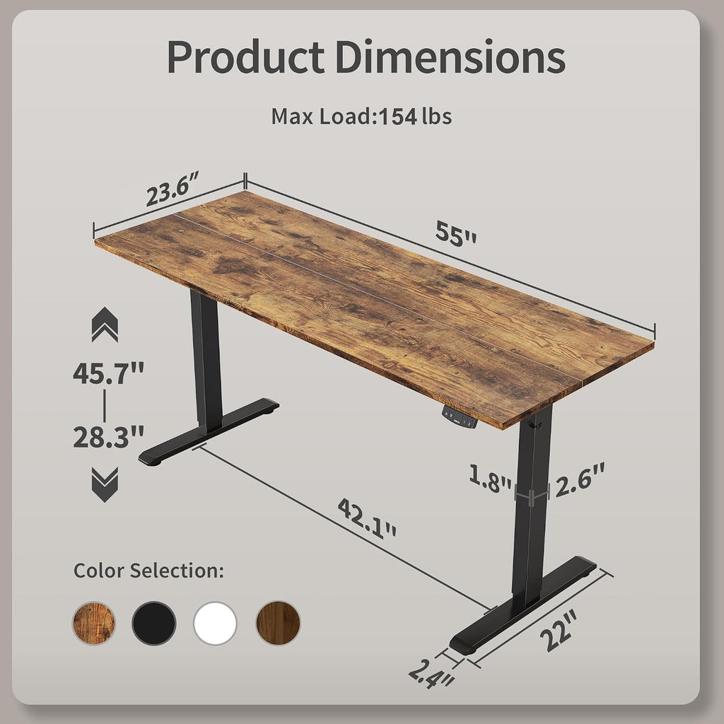 Agilestic Electric Standing Desk, 55 x 24 Inches Height Adjustable Desk, Sit Stand up for Work Office Home, Ergonomic Rising Computer Table with Memory Preset, Rustic Brown
