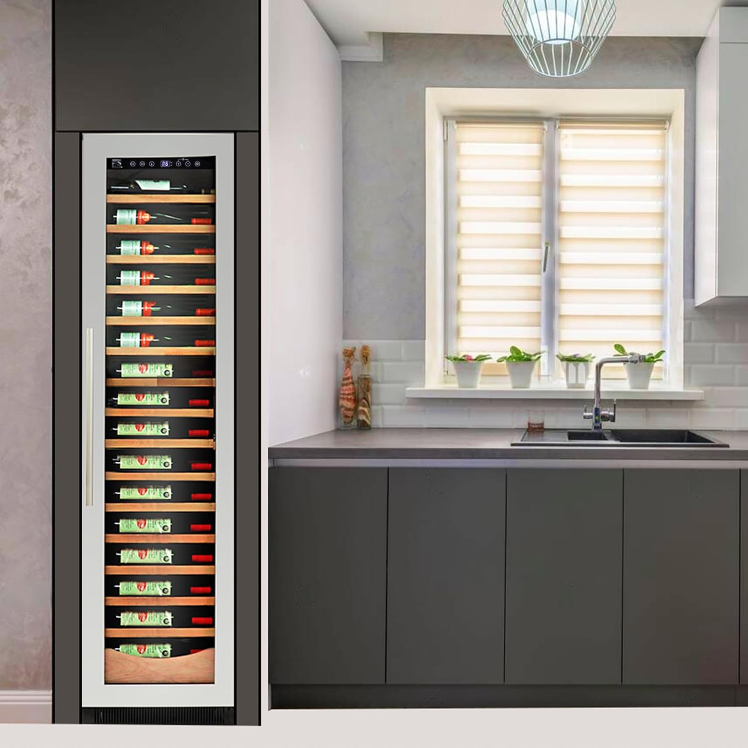 Koolatron Kenmore 112 Bottle Wine Fridge – Freestanding Wine Cooler with Glass Door, 18 inch, Beverage Can Refrigerator, Digital Temperature Control, Ideal for Red, White, Sparkling Wine & Champagne