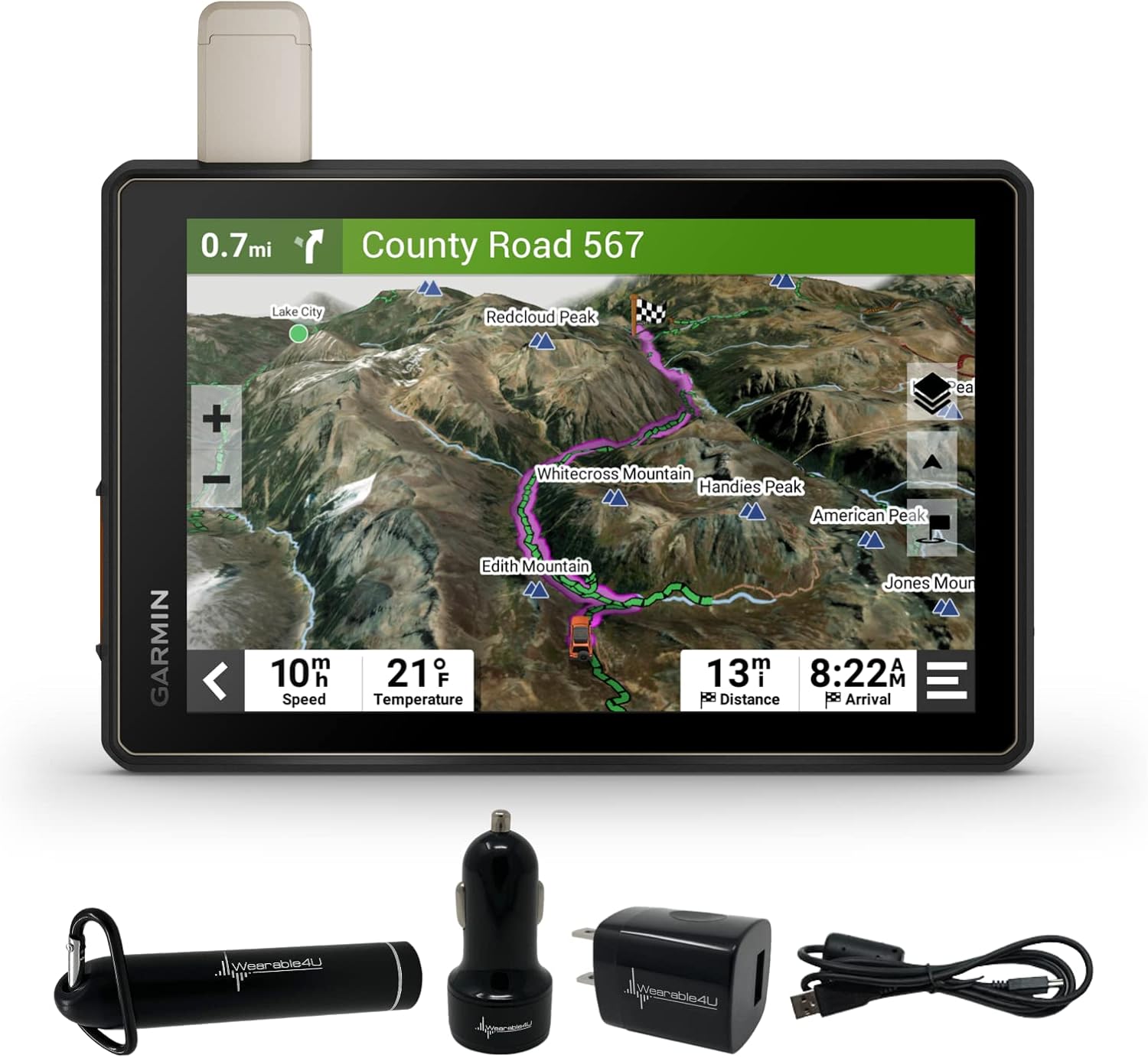 Garmin Tread Overland, All-Terrain GPS Navigator 8 in, Rugged, Built in Mapping, Ultrabright Display with Power Pack Bundle
