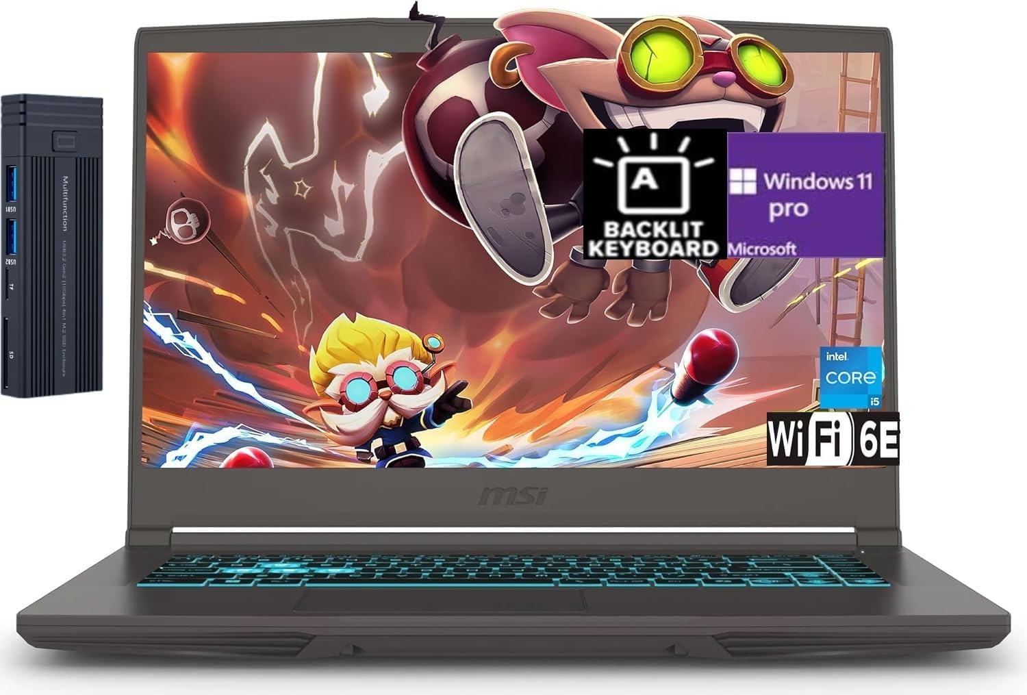 MSI Thin 15.6' FHD Intel Core i5-13420H Gaming Laptop, NVIDIA GeForce RTX 4060 8GB Graphic, 16GB RAM 1TB PCIe SSD, 256gb 9H Docking Station, Backlit Keyboard, Bluetooth, Wi-Fi 6E, Windows 11 Pro, Gray