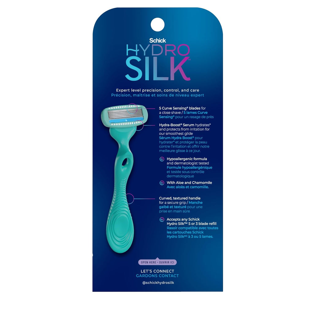 Schick Hydro Silk Sensitive Women's Razor | 5-Blade Razors for Women Sensitive Skin | Womens Razors-Sensitive Skin-| 1 Handle & 2 Razor Blade Refills,(Pack of 12)