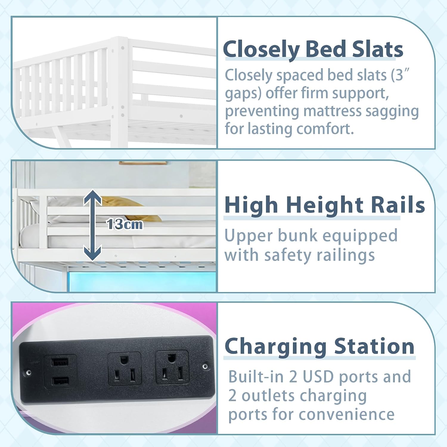 Full Size Loft Bed with Stairs and Desk, Gaming Loft Beds with RGB LED Light and Storage Shelf, Heavy-Duty Metal Loft Bed Frame with Wardrobe, Charging Port for Kids Teens, White