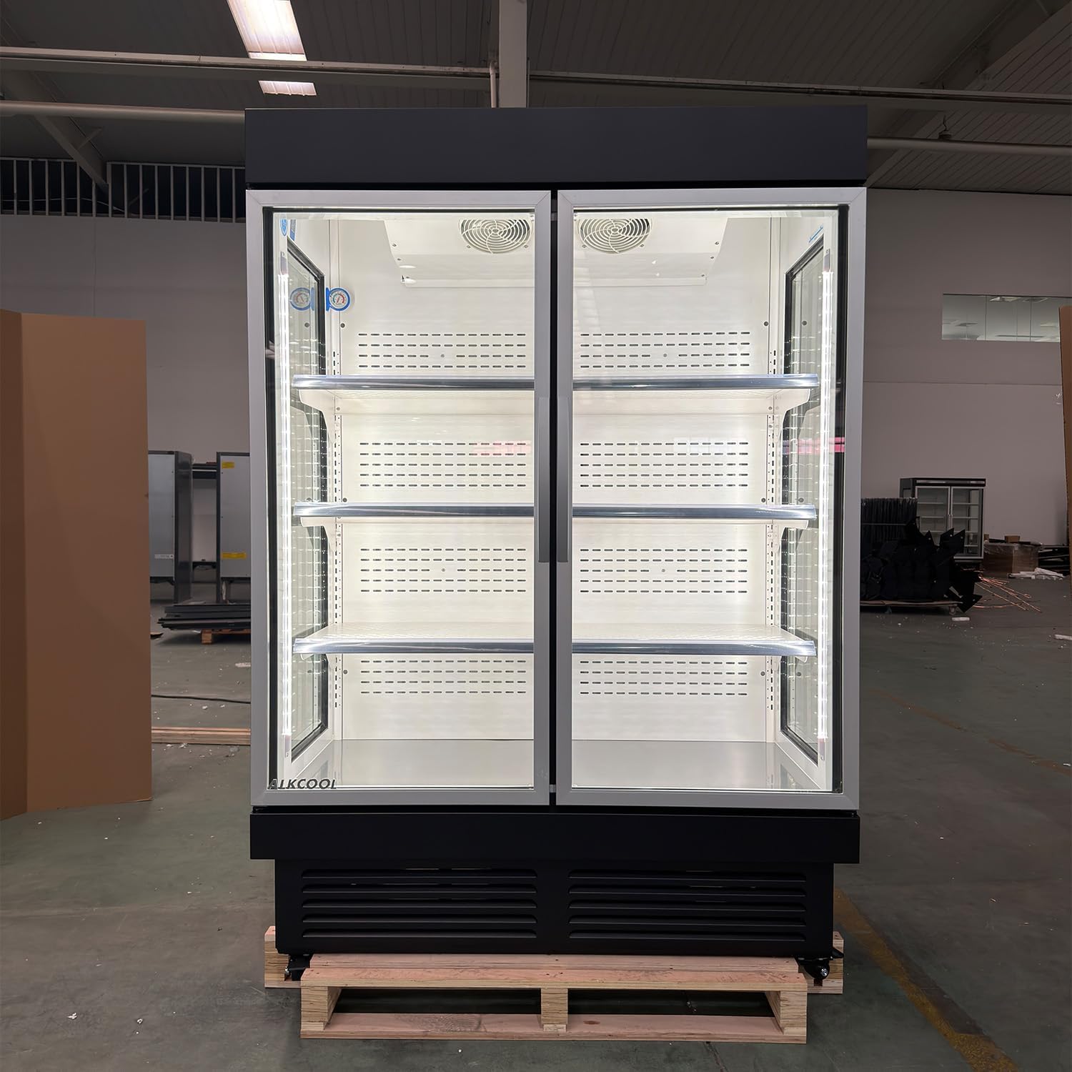 Commercial Refrigerator Beverage Display Cooler,2 Glass Doors Commercial Drink Fridge With LED Light 9 Adjustable Shelves,ETL Approval,55' Wide,48 Cuft