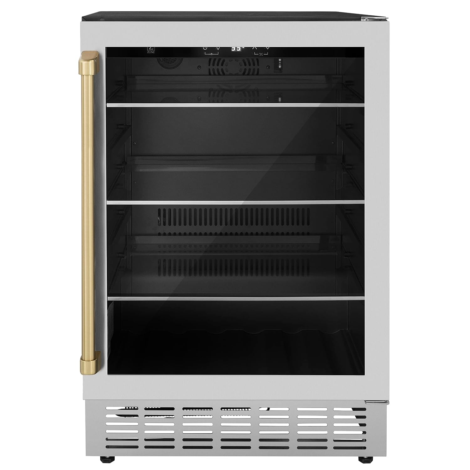 Z Line Kitchen and Bath ZLINE 24' Autograph Edition 154 Can Beverage Cooler Fridge with Adjustable Shelves in Stainless Steel with Champagne Bronze Accents (RBVZ-US-24-CB)