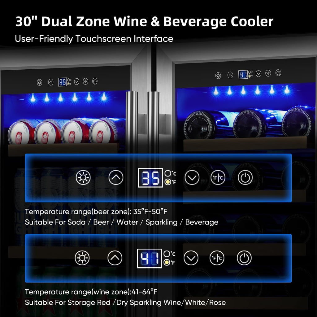 ORYMUSE Wine and Beverage Refrigerator 30 Inch, Beverage Fridge Dual Zone with Upgraded Cooling, Wine Beverage Cooler Built-in or Freestanding, 30 Bottles and 110 Cans Large Capacity