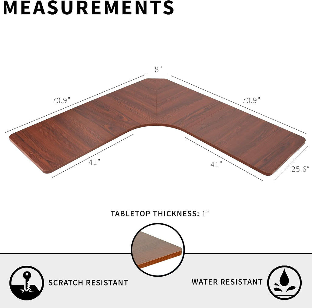 VIVO Universal 71 x 71 inch Curved Corner Table Top for L-Shape Sit to Stand Height Adjustable Home and Office 3-Leg Desk Frames, Dark Walnut Desktop, DESK-TOP2CD
