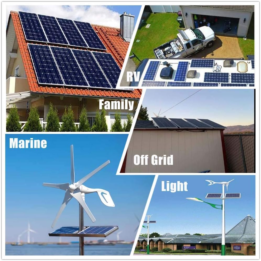 1000W Wind Solar Generator Kit Cabin Off Grid System for Charging 12V 24V Battery: 400W Turbine Generator&600W Mono Panel&1000W DC-AC Accessory