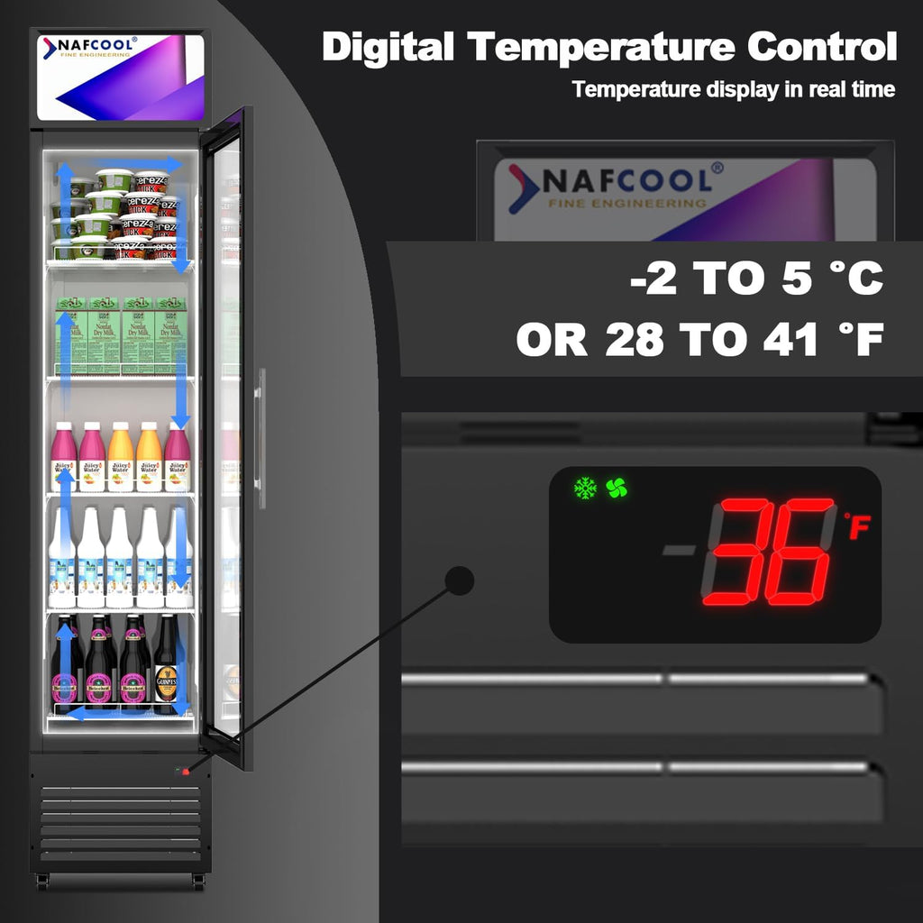 Tall Slim Glass Door Beverage Cooler, 6 Cu Ft Narrow Commercial Display Refrigerator Merchandiser,Skinny Drink Fridge for with LED Light Adjustable Shelves,ETL Approval,15.4' Wide