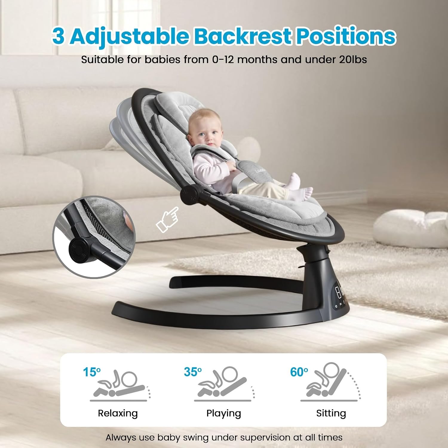 Lulabelle Baby Swings for Infants, 3-in-1 Infant Swing, 5 Sway Speeds | 10 Preset Lullabies & Bluetooth, Portable Newborn Swing for Home or Travel | Electric Baby Swing with Adjustable Height