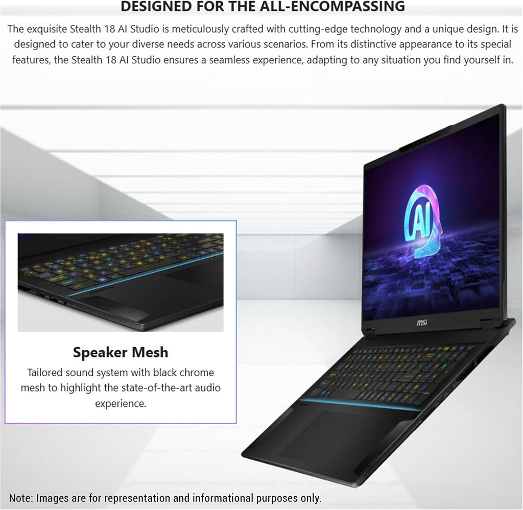 MSI Stealth 18 AI Studio Gaming Laptop, Intel Ultra 9-185H, 64 GB DDR5 RAM, 4 TB + 4 TB PCle SSD, 18' QHD+ (2560x1600) 240Hz, Nvidia G-Force RTX 4080, Backlit Keyboard, W11 Home