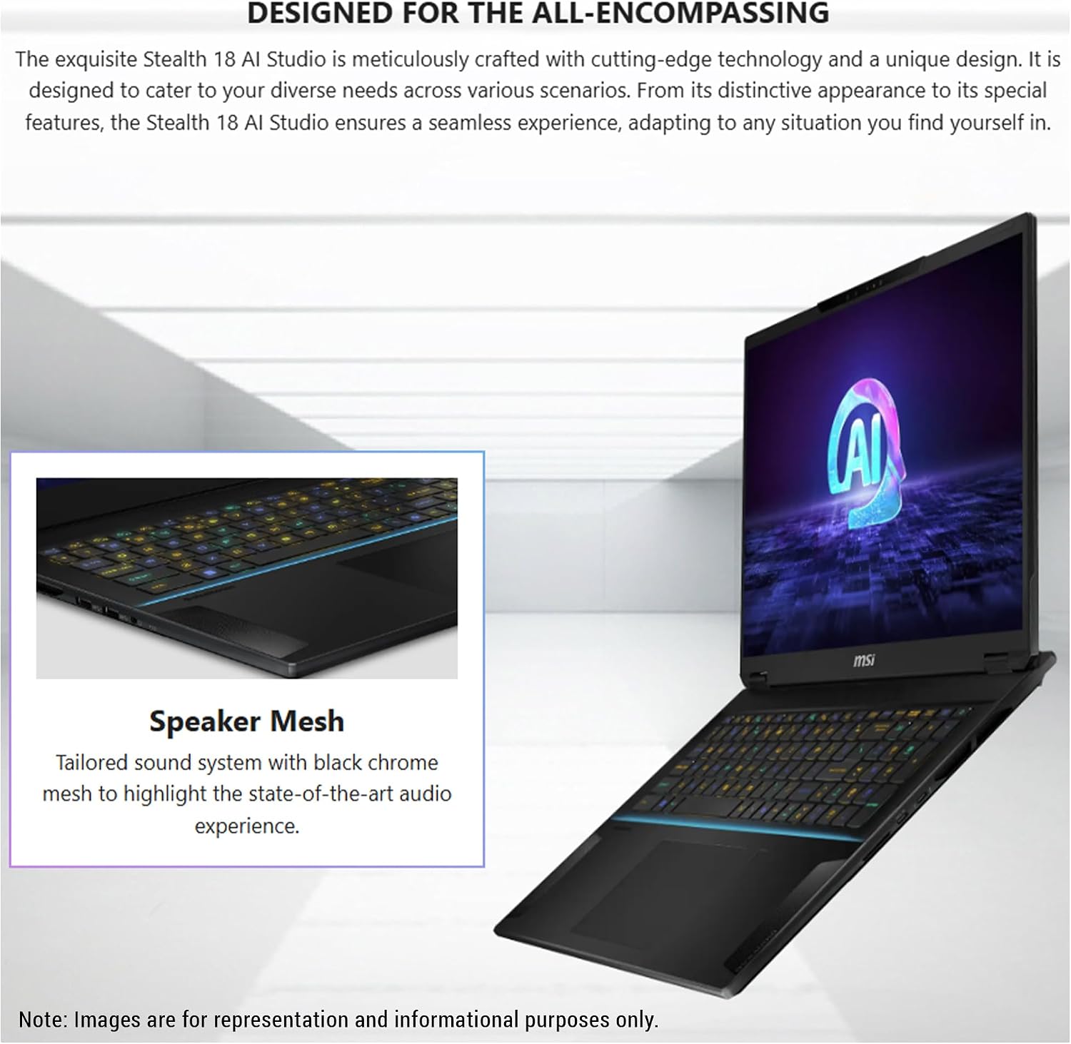 MSI Stealth 18 AI Studio Gaming Laptop, Intel Ultra 9-185H, 64 GB DDR5 RAM, 4 TB + 4 TB PCle SSD, 18' QHD+ (2560x1600) 240Hz, Nvidia G-Force RTX 4080, Backlit Keyboard, W11 Home