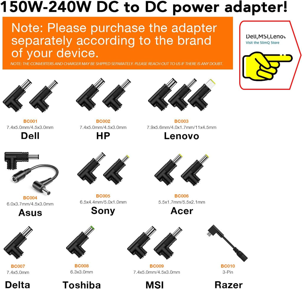 𝐒𝐥𝐢𝐦𝐐 GaN Charger for Laptop, DC 20V and USB C PD3.0 240W 230W 200W 180W 170W Universal Gaming Laptop Charger AC Adapter Compatible with Dell MSI Lenovo HP Razer Asus Acer (Without DC Adapter)