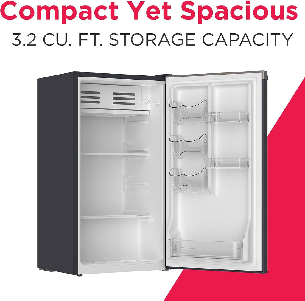 Frigidaire Mini Refrigerator, Compact Freezer Compartment, Adjustable Thermostat Control, Reversible Door, Contemporary Series, 3.2 cu ft, Black