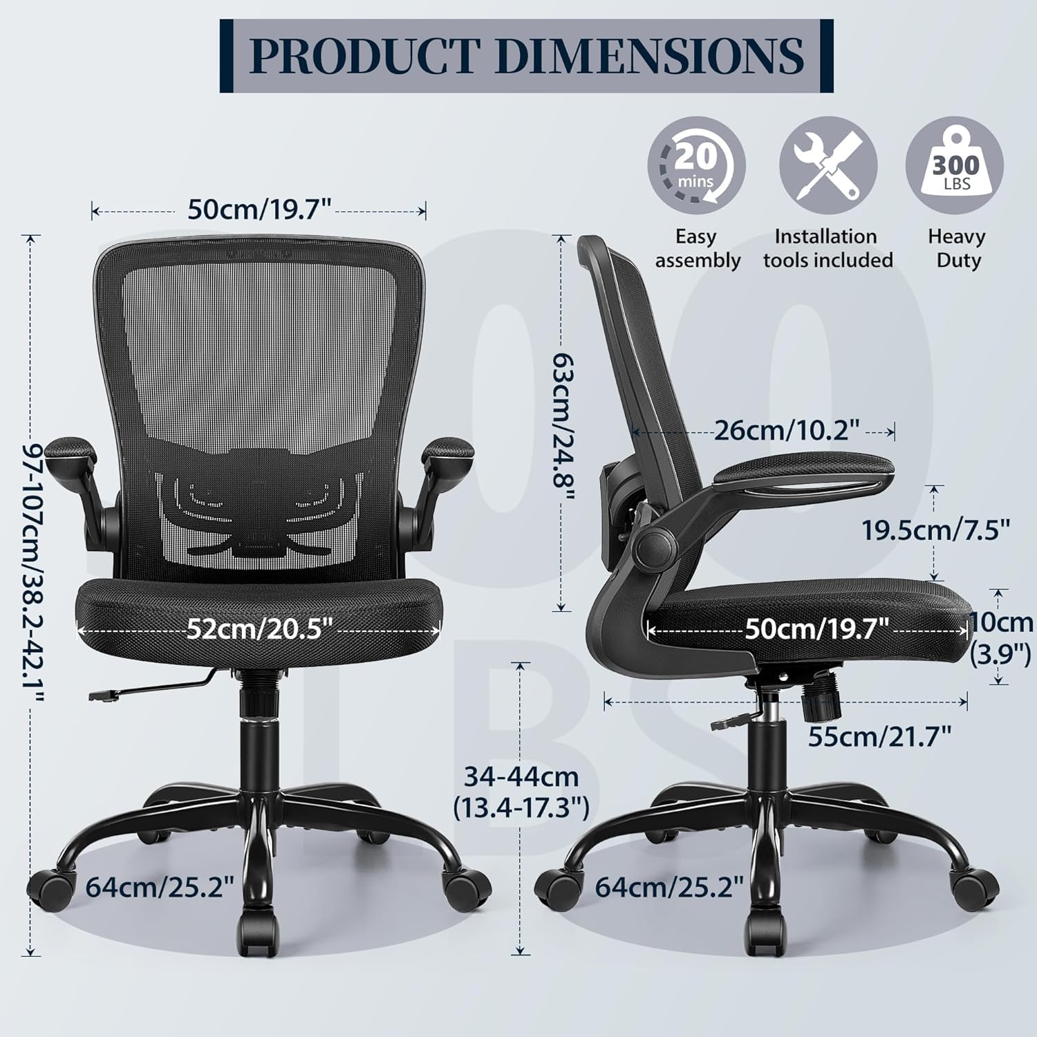 FelixKing Office Chair, Ergonomic Desk Chair with Adjustable Height and Lumbar Support Swivel Lumbar Support Desk Computer Chair with Flip up Armrests for Conference Room (Black),Pack of 2