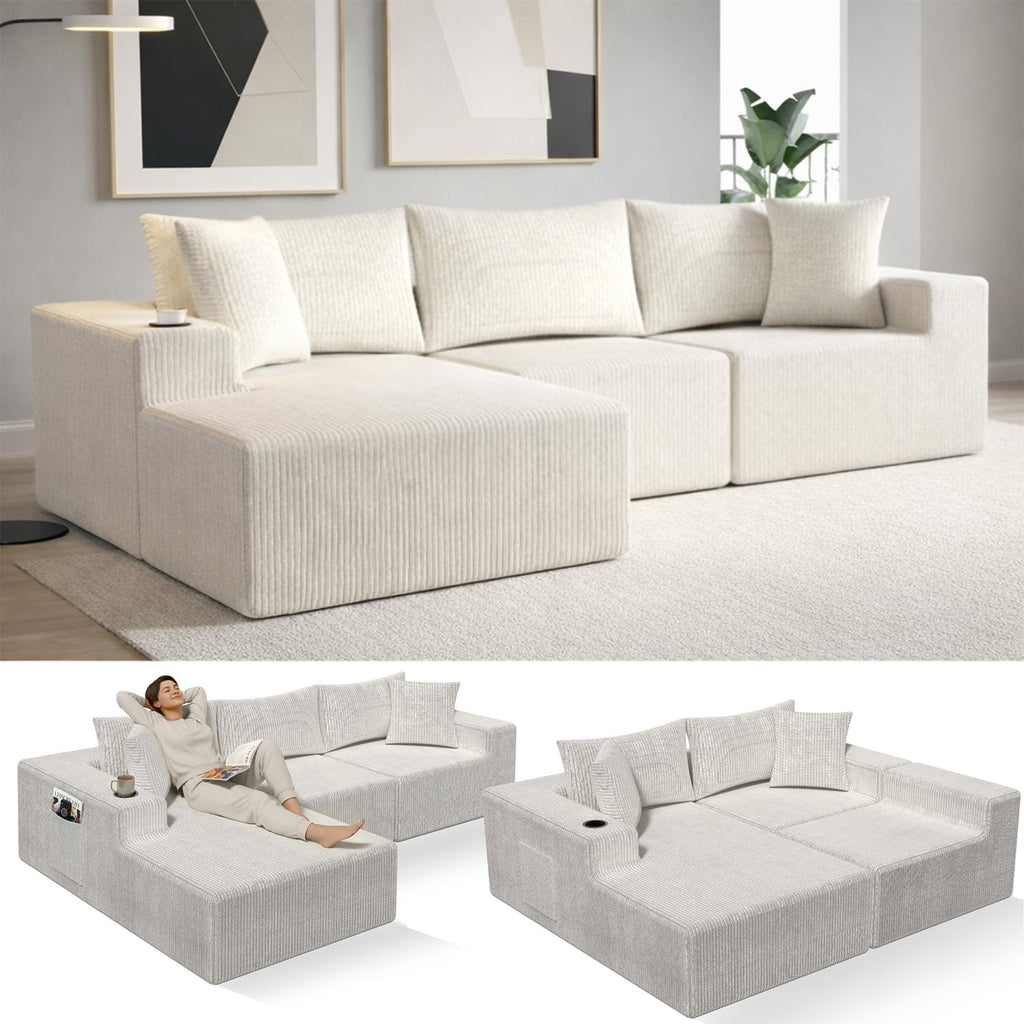 EconoHome Boneless Cloud Sectional Sofa - Plush Deep Seat L-Shaped Couch for Relaxing & Entertaining, Durable Construction & Easy Assembly, Perfect Addition to Any Living Room