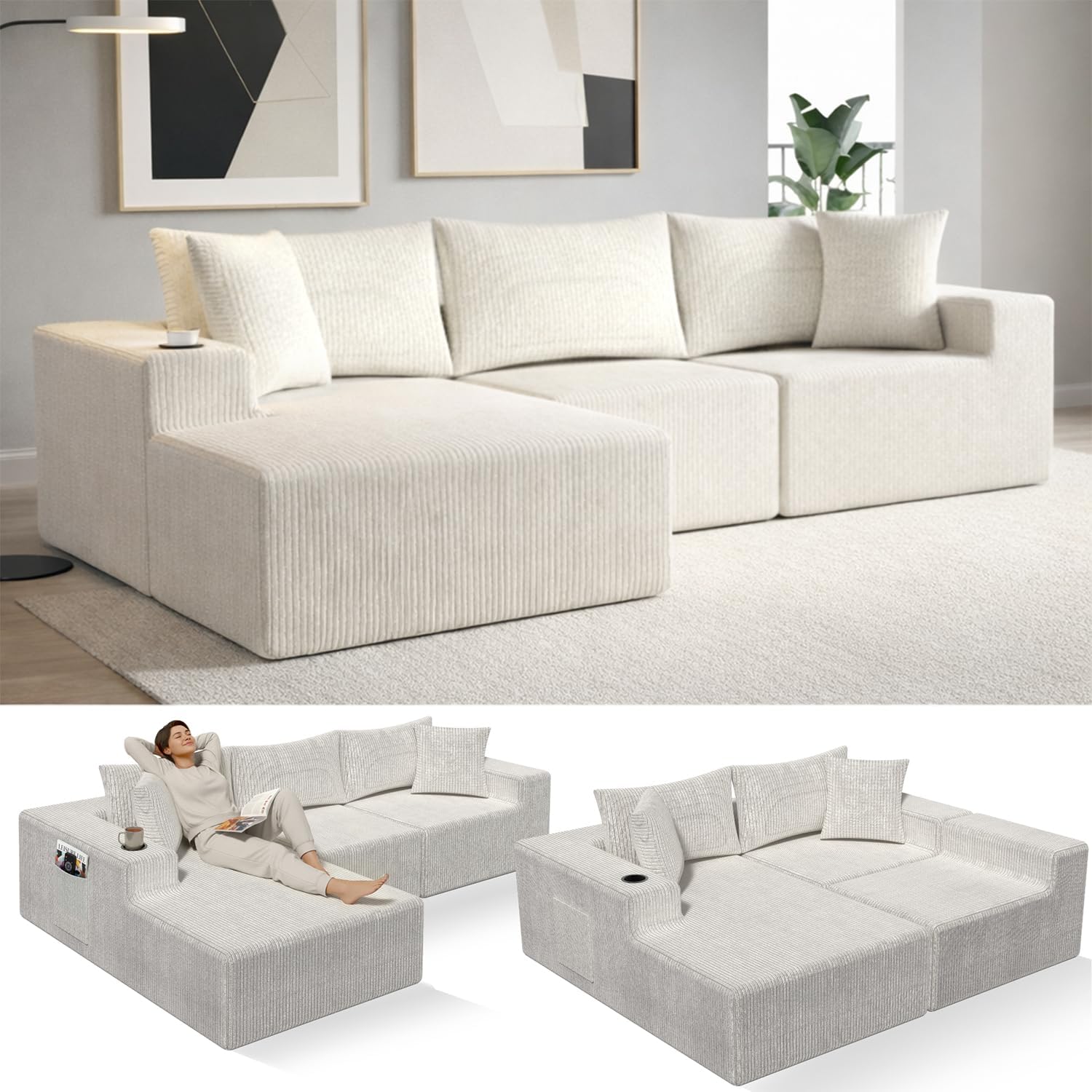 EconoHome Boneless Cloud Sectional Sofa - Plush Deep Seat L-Shaped Couch for Relaxing & Entertaining, Durable Construction & Easy Assembly, Perfect Addition to Any Living Room