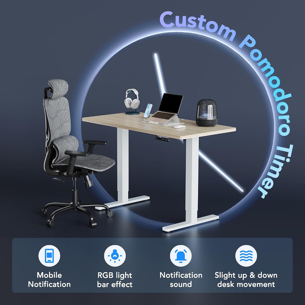 HUANUO AI-Powered Electric Standing Desk with Smart APP, Work with Alexa & Google, Adjustable Height, 6 Memory Settings, Sedentary Reminder, Ergonomic Sit-Stand Desk, 32-inch, Light Walnut