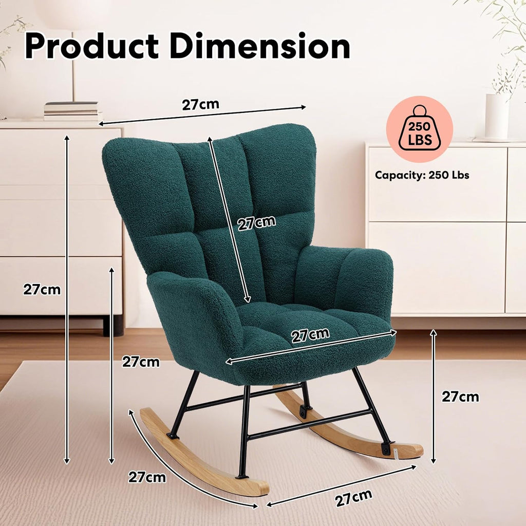 Simple Deluxe Nursery Rocking Chair, Teddy Upholstered Glider Rocker with High Backrest, Comfy Accent Armchair for Nursing & Reading, Standard Size, Green