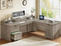 SEDETA 63' L Shaped Desk with Drawers, Farmhouse Corner Computer Desk, Wood Office Desk with File Drawers with Storage, Executive Desk with Monitor Stand and Storage Cabinet, Grey