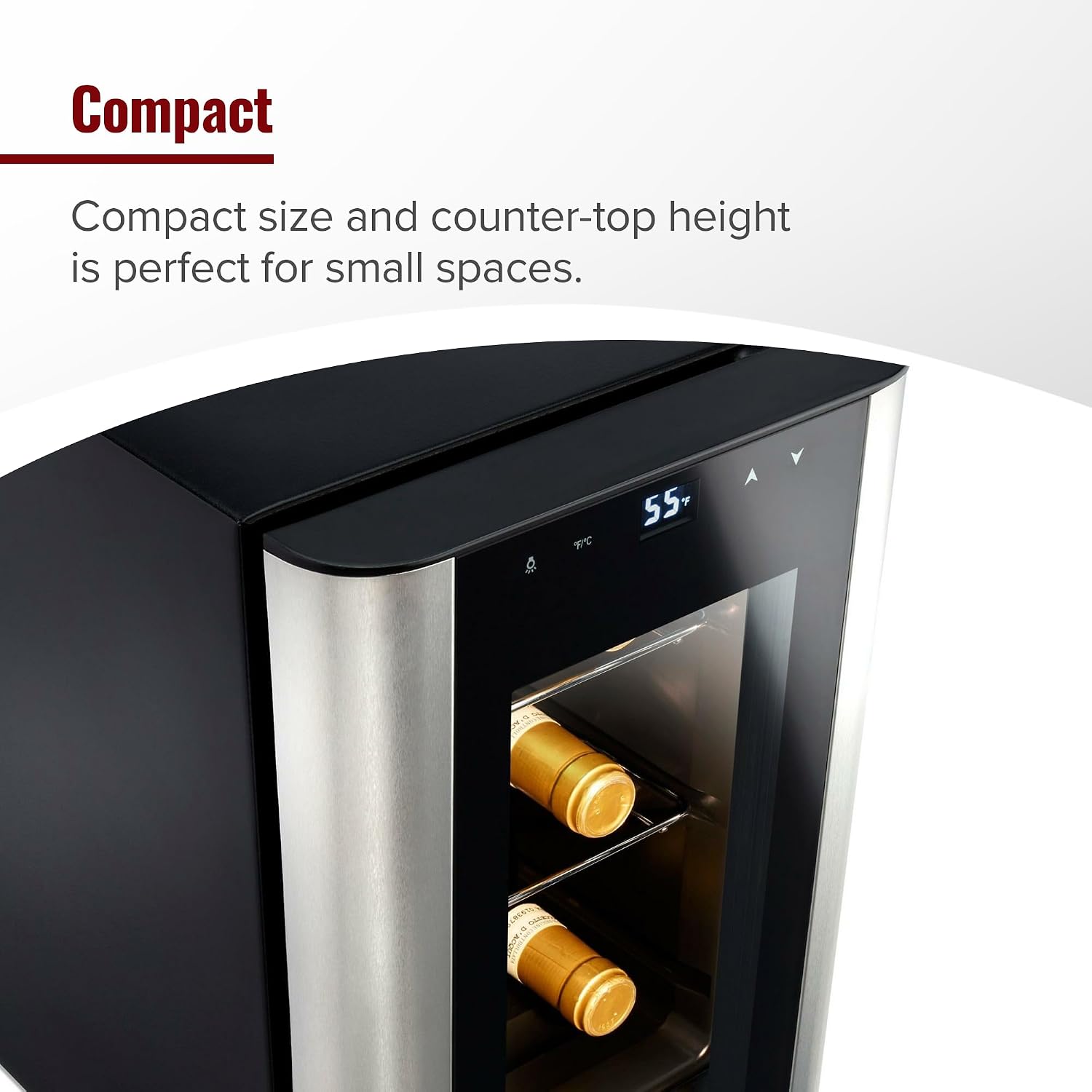 Wine Enthusiast 6-Bottle Countertop Wine Cooler – Compact Mini Fridge for Kitchen or Bedroom with 3 Shelves, Energy-Efficient Cooling, Adjustable Digital Temperature Control