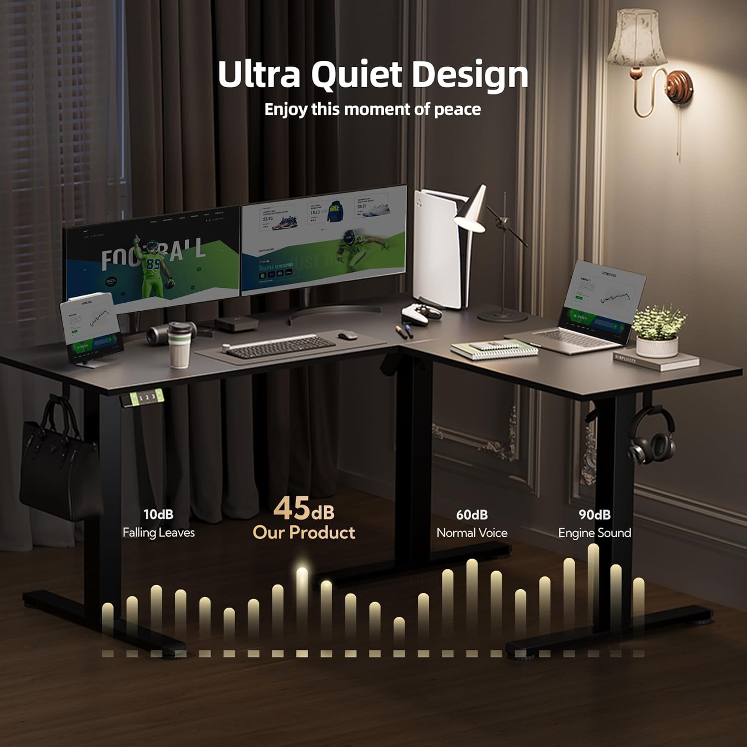 YDN L Shaped Standing Desk, Electric Standing Desks L Shape Adjustable Height Dual Motor, 59 Inch Corner Standing Desks with Splice Board for Home Office, Large Standing Desk, Black