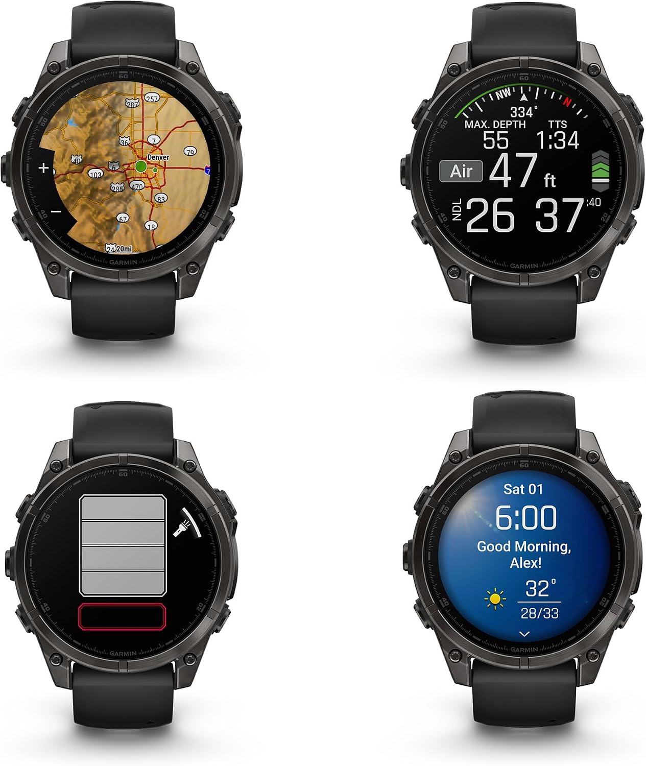 Garmin Fenix 8 47MM AMOLED Sapphire Premium Multisport GPS Smartwatch Carbon Gray DLC Titanium with Gray Silicone Band, Health & Fitness Smart Watch Bundle with Approach Z30 Golf Laser Range Finder