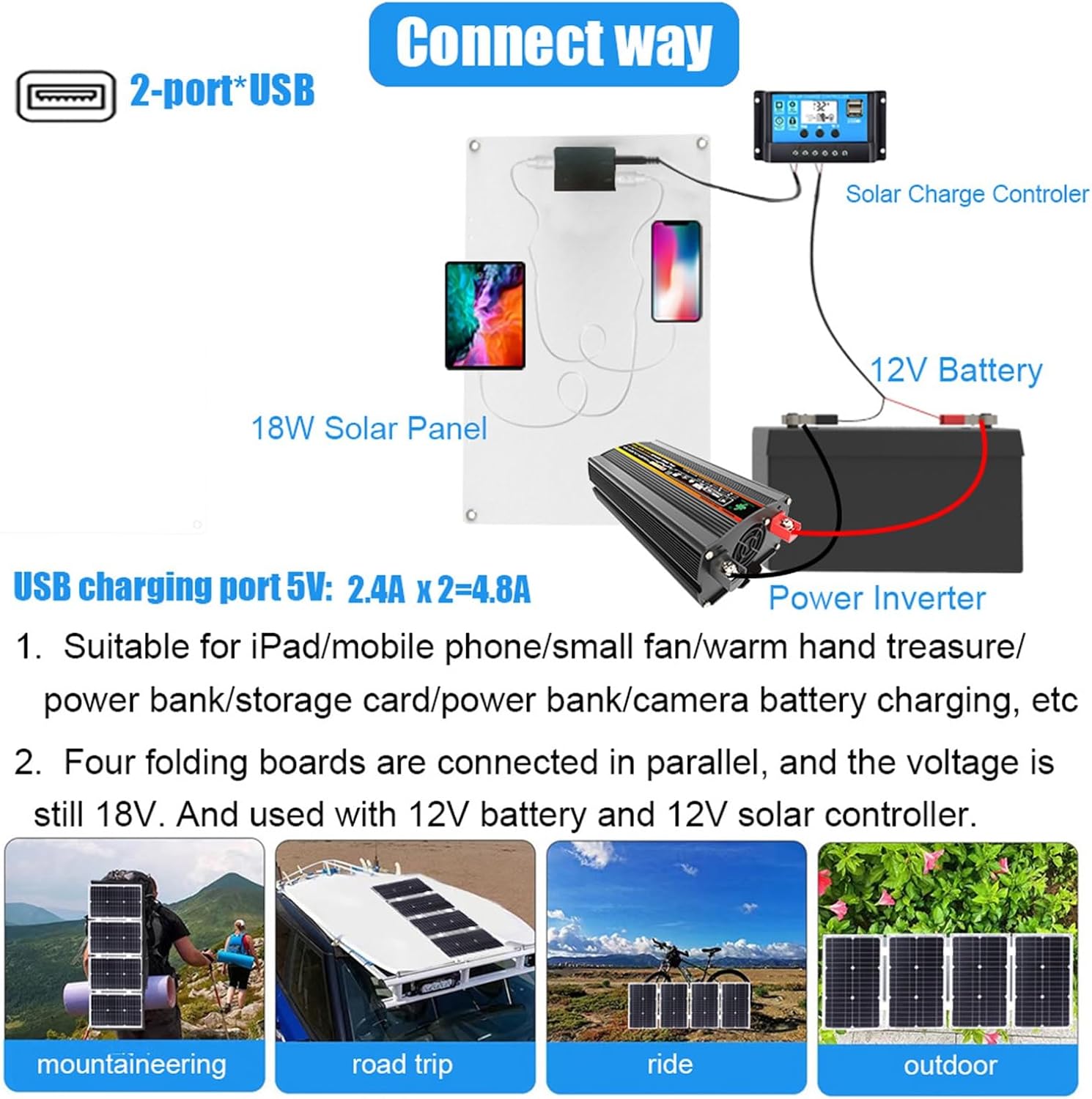 3000W Solar Generator Kit 12V to 110V/220V Intelligent Charging and Discharging Solar Inverter Generator Home Grid System 30A Controller + 18w18v Solar Panel (Color : Black, Size : 12V-220V)