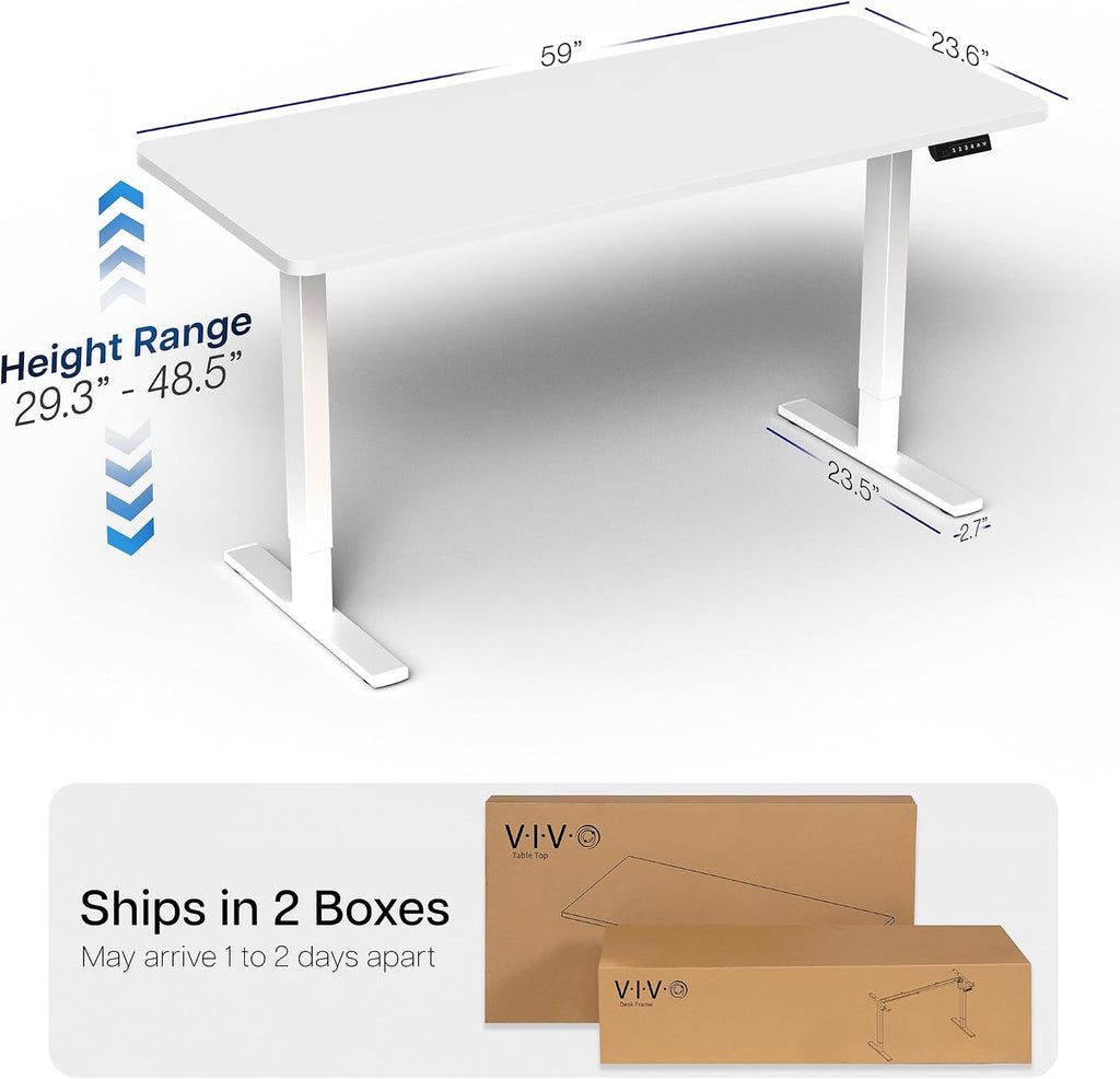 VIVO Electric 60 x 24 in Standing Desk, Memory Height Adjustment, 1B Series, Holds 220 lbs, One-Piece White Top, White Frame, DESK-KIT-1W6W
