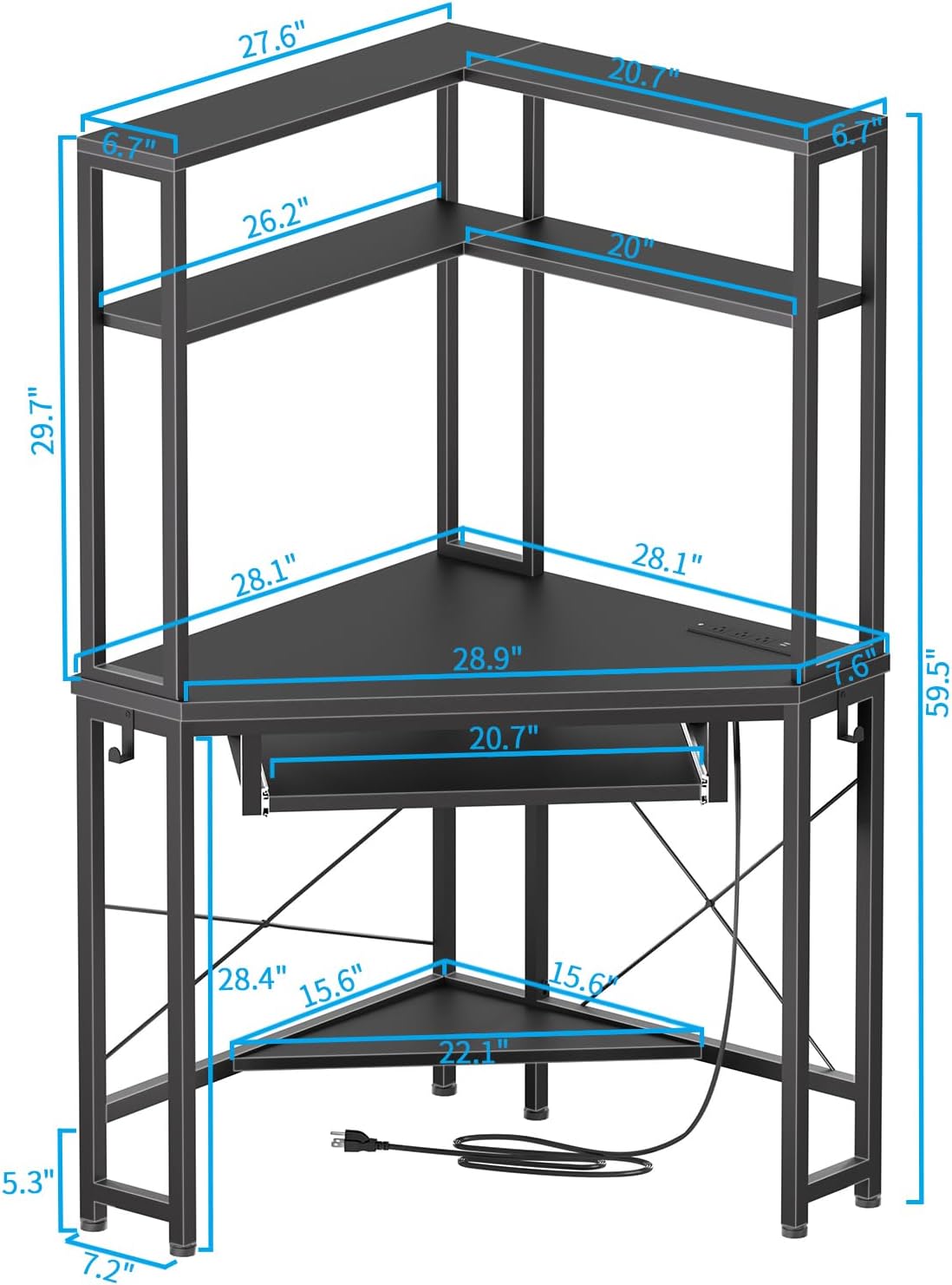 Corner Desk with Hutch and LED Lights, Corner Computer Desk with Keyboard Tray and Monitor Stand, Small Computer Desk for Small Spaces, Home Office