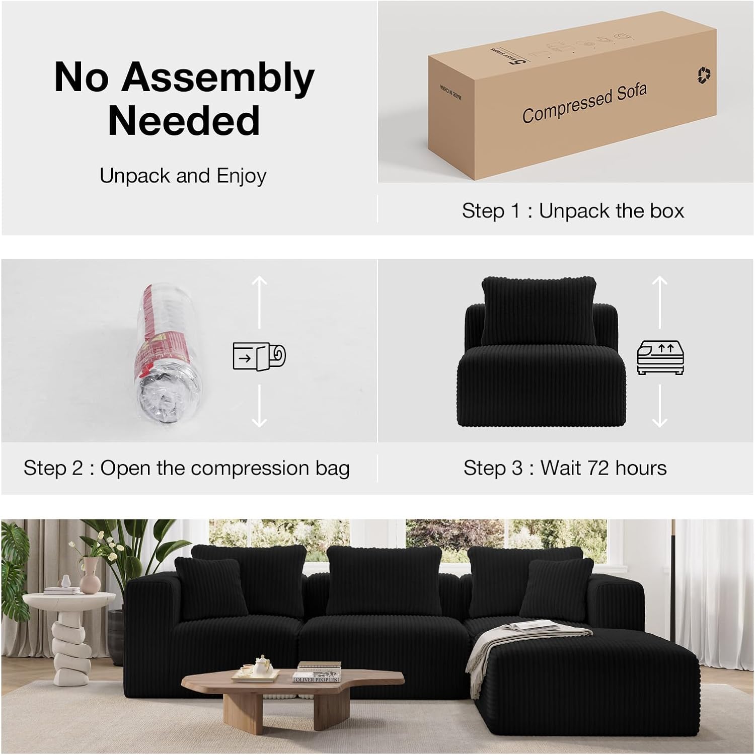 Novilla 106' Modular Sectional Sofa, Modern Cloud Sectional Couch with Smarts Coil® Support, L-Shape Boneless Couch for Living Room Apartments Bedroom, No Assembly Required (3 Seat w/ 1 Ottoman)