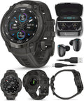 Garmin Instinct Crossover 1.2' AMOLED Sapphire Rugged Hybrid GPS Smartwatch, Analog Hands, Health & Wellness Monitoring, Charcoal Black Earbuds Bundle