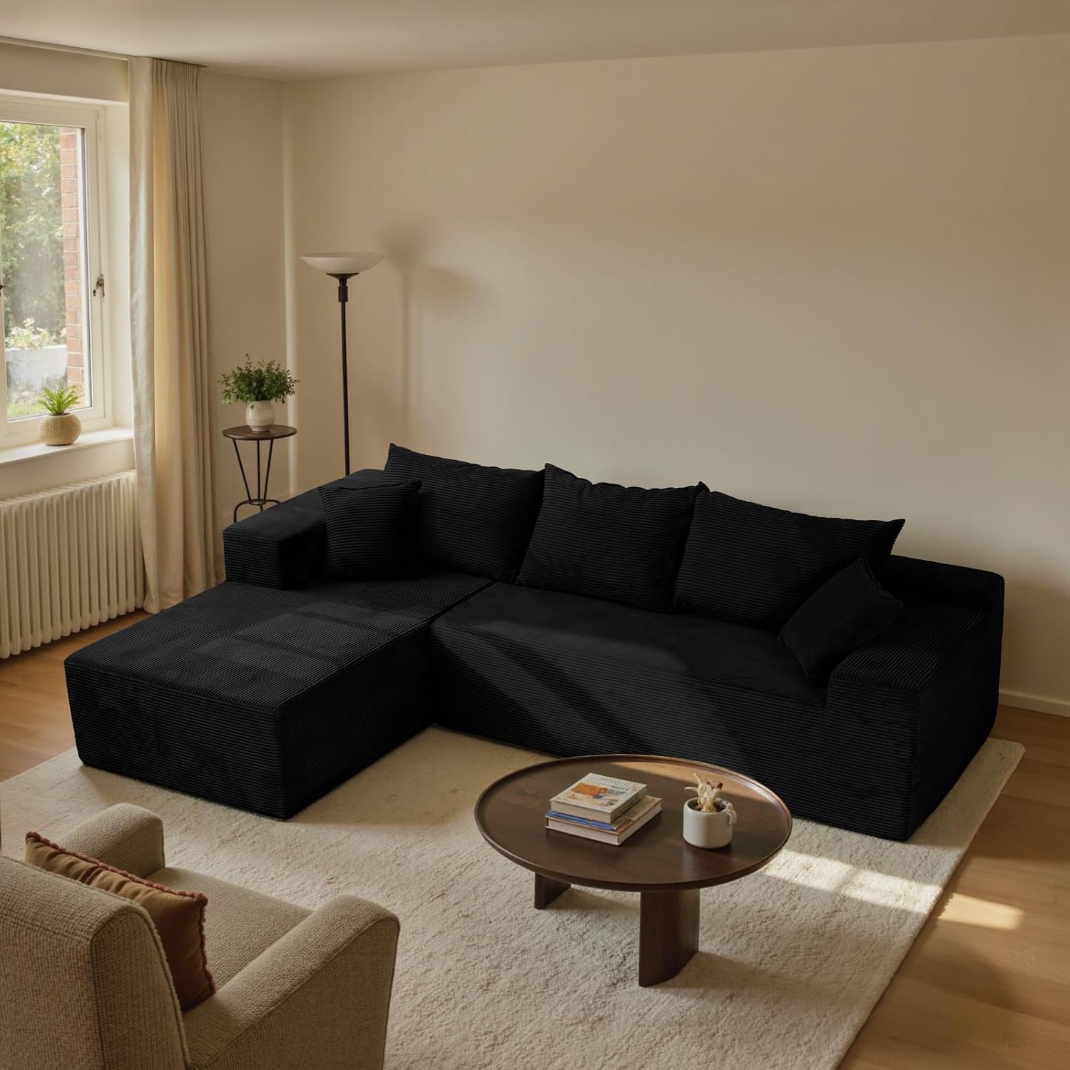 Black Sectional Couches for Living Room, Boneless Couch with L-Shape Chaise, Modular Sofa in Box with Deep Seat, No Assembly Required