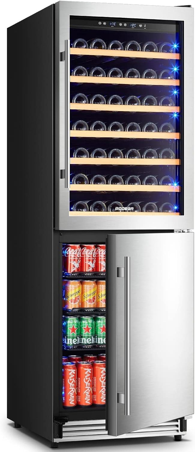 BODEGA 24 Inch Wine and Beverage Refrigerator Cooler,Dual Zone Wine Fridge with Memory Temperature Control 77 Bottles and 180 Cans,Built-In or Freestanding 2-in-1 Wine Cooler for Home Bar Kitchen