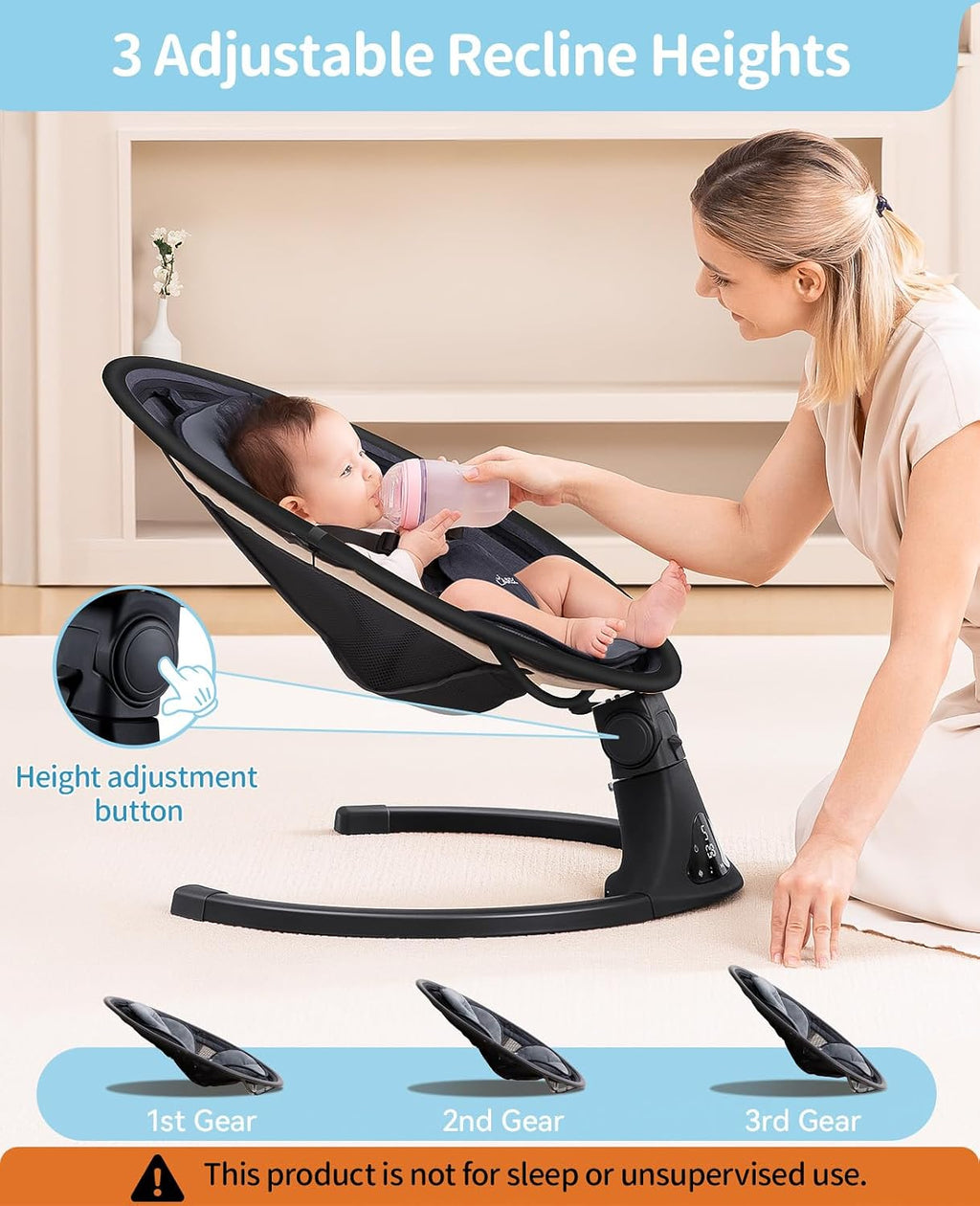 LAREX Baby Swing to Toddler Electric Infant Swing Portable for Newborn Boy Girl, 5 Sway Speeds with Remote Control, 12 Preset Melodies and Bluetooth, 0-6 Months Max 20 Lbs (Modern Black)