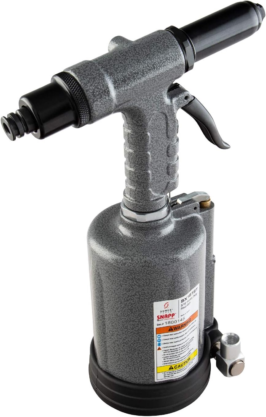 SUNEX TOOLS SX1819T, Heavy Duty Rivet Gun, Sets 3/16' and ¼' Rivets, 3690 lbs Traction Power, Nose Pieces Included, Forged Aluminum Handle, Storage Case