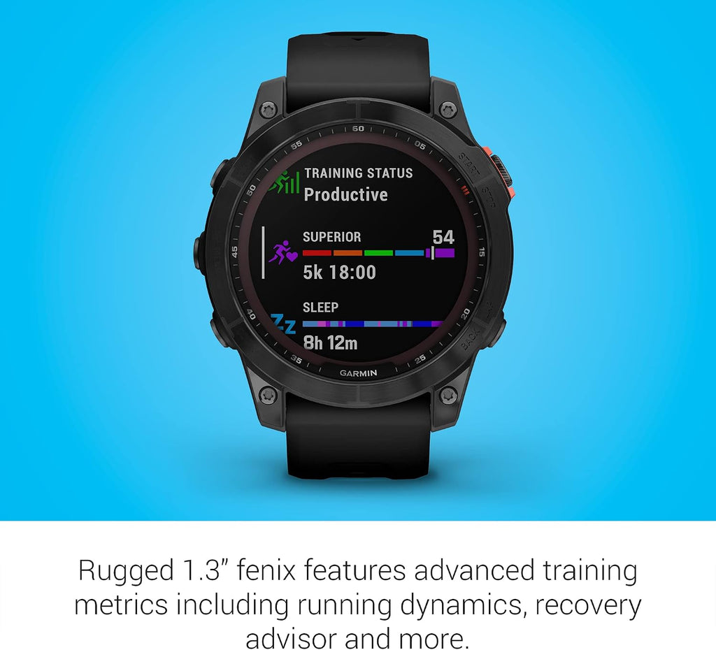 Garmin fenix 7 Solar, adventure smartwatch, with Solar Charging Capabilities, rugged outdoor watch with GPS, touchscreen, Slate Gray and Black Band One Size (Renewed)