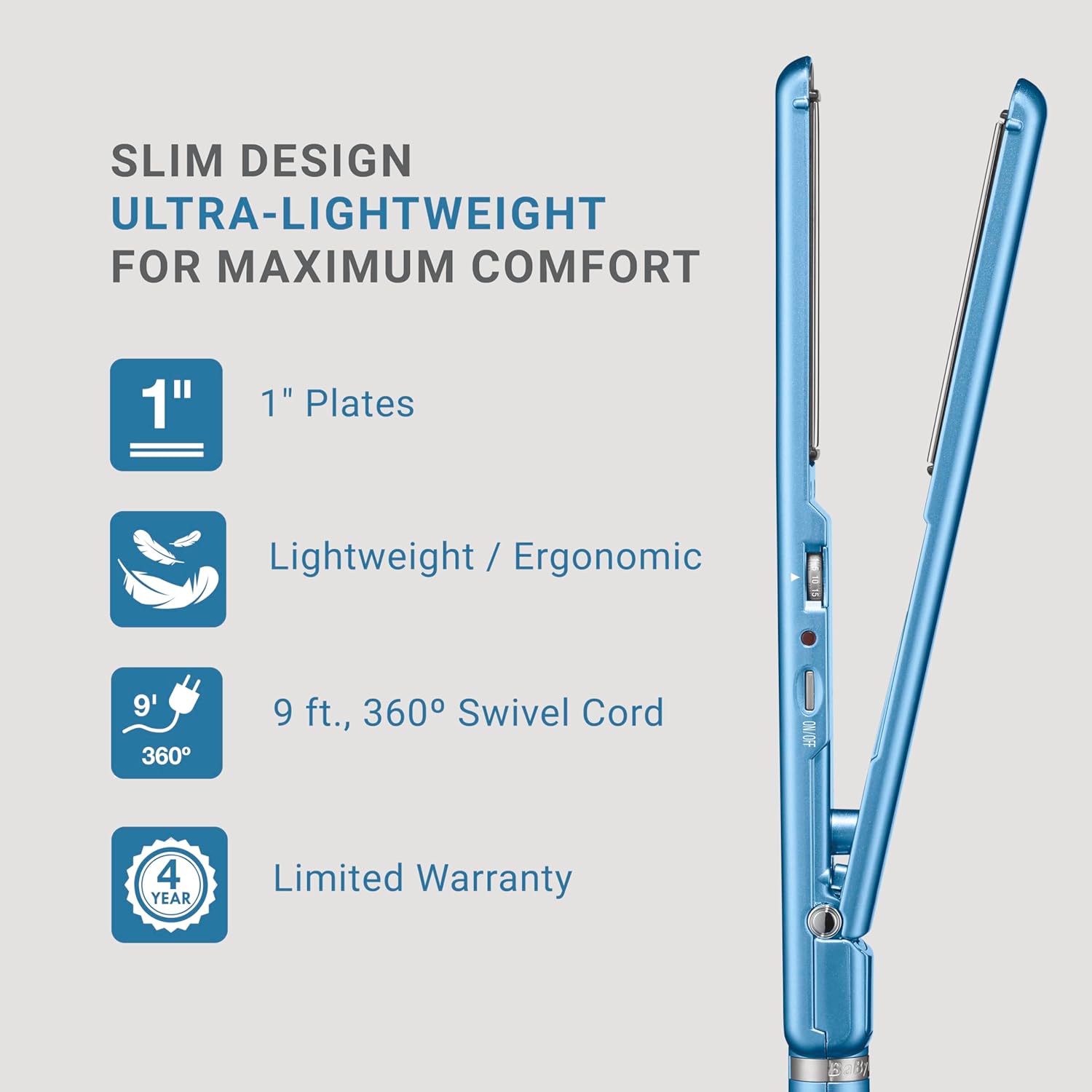BaBylissPRO 1' Ultra Thin Flat Iron, Hair Straightener, Shorter Plates