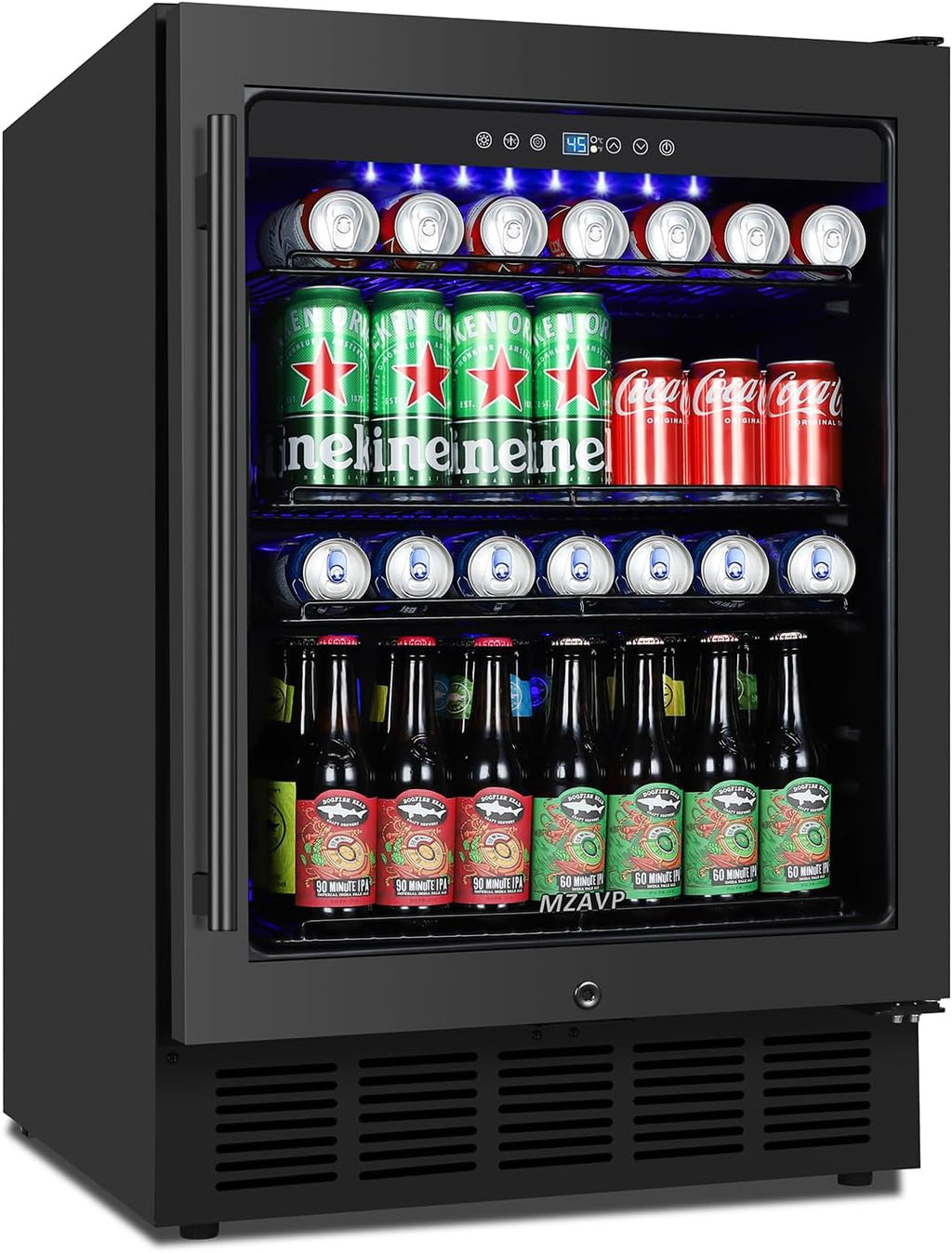 24 Inch Beverage Refrigerator Built-in Under Counter, 180 Cans Large Capacity Drink Fridge with Glass Door, 38dB Whisper Quiet Beer Cooler for Home Bar Office, Front Venting&Temperature Memory, Black
