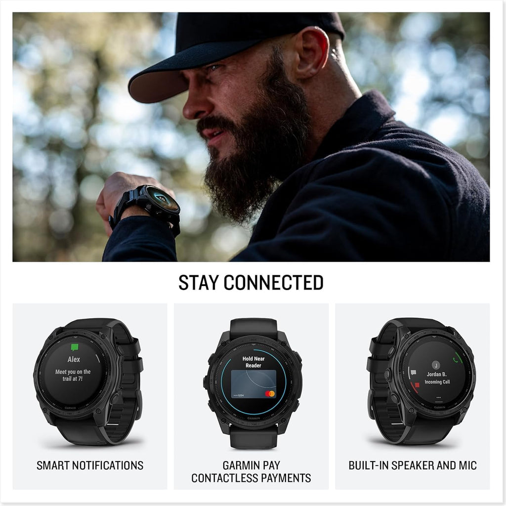 Garmin tactix 8 Solar (51mm) Premium Tactical GPS Smartwatch Bundle - Includes Applied Ballistics Ultralight Solver, Built-in LED Flashlight with PlayBetter Portable Charger & HD Screen Protectors
