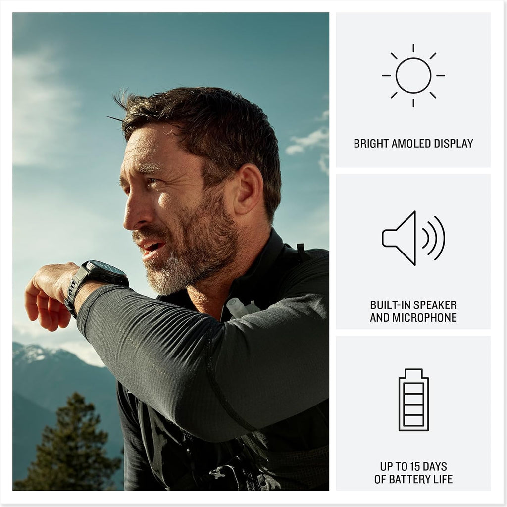 Garmin Fenix 8 Pro 47mm Multisport GPS Smartwatch, AMOLED Display, Sapphire, Carbon Gray DLC Titanium Pebble Gray Silicone Band, Wilderness Bundle with inReach Mini 2 Satellite Communicator and More