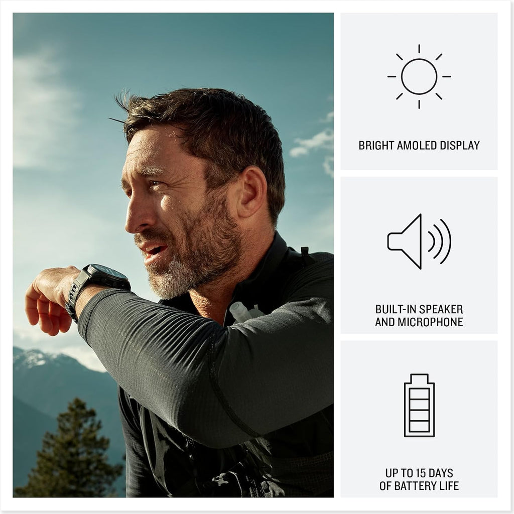 PlayBetter Garmin Fenix 8 Pro AMOLED Sapphire (47mm, Carbon Gray DLC Titanium) Multisport GPS Smartwatch Bundle - 1.4' Touchscreen, inReach Technology Wireless Running Earbuds