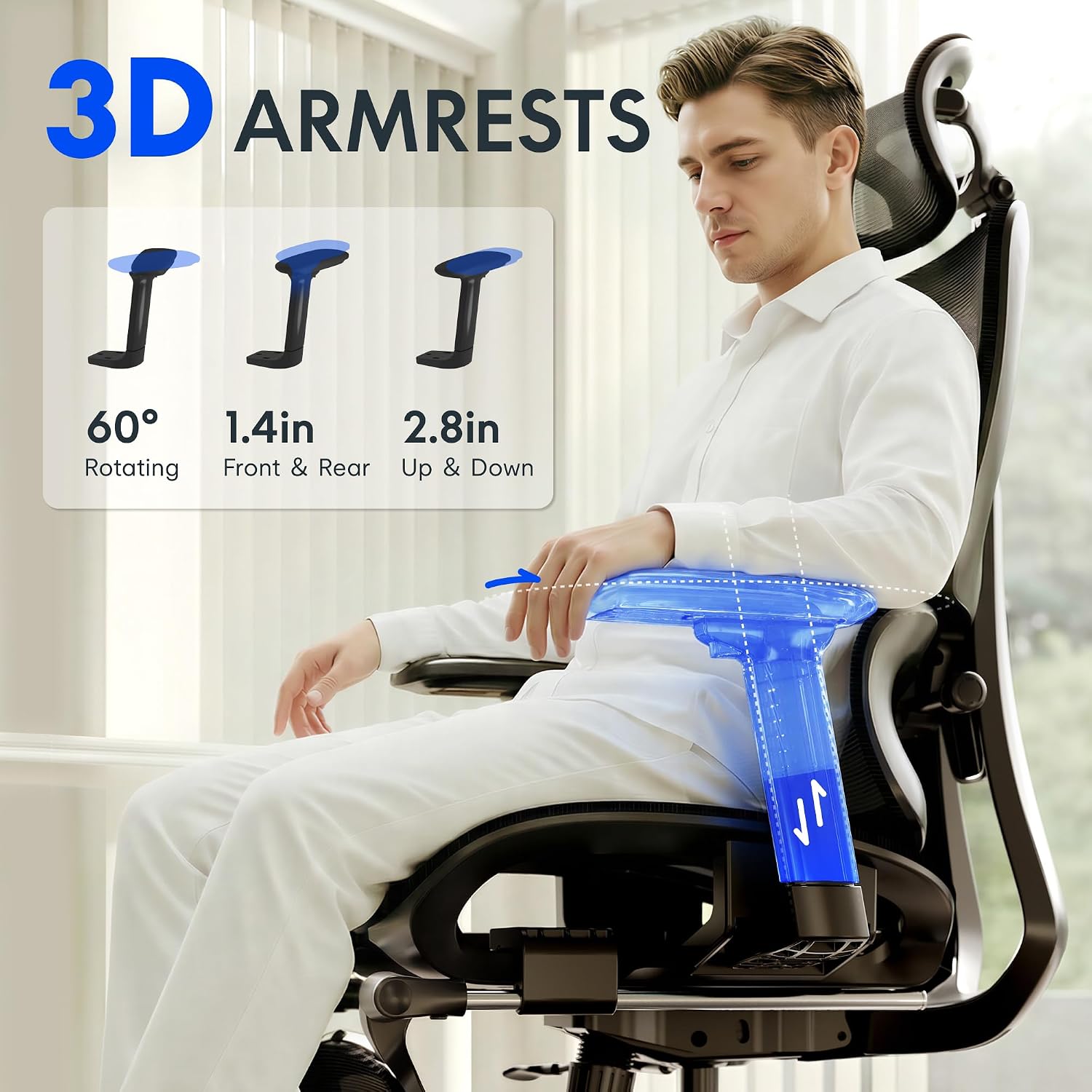 FLEXISPOT ErgoX Premium Ergonomic Office Chair with Footrest - Adjustable 3D Armrests, Dynamic Lumbar Support, Recline & Tilt Function, Mesh Seat, for Home & Office Use, Blue