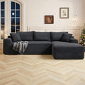 108' Cloud Sectional Couch,Modern Modular Sectional Sofa with Deep Seat,Corduroy Boneless Couches with L-Shape Chaise for Living Room,No Assembly Required (Black, Right Facing Chaise)