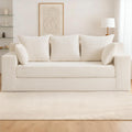 3 Seater Boneless Couch for Living Room, Convertible Futon Sofa Bed Comfy Pull Out Couch with 5 Pillows & Detachable Washable Cover, Upholstered Floor Sofa in A Box, No Assembly Required, Beige