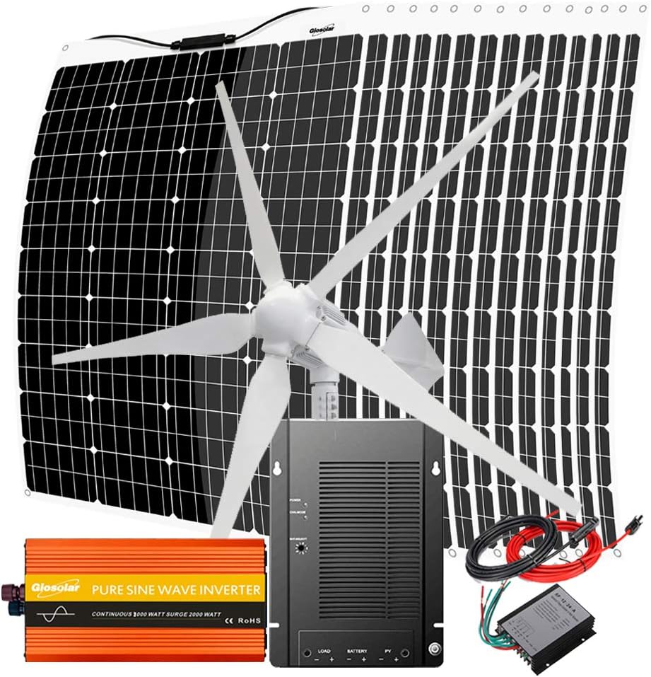 2920W Wind Turbine Generator Solar Panel Complete Kit with 3000W Power Inverter Peak 6000W : 1000W Windmill 48V + 16x 120W Flexible Monocrystalline Solar Panel + 40A MPPT Charge Controller + Cables