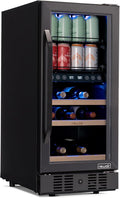NewAir 15' Wine and Beverage Refrigerator 9 Bottle and 48 Can Capacity, Beverage Cooler in Stainless Steel, Built-in or Freestanding Dual Zone Drink Fridge with Triple-Pane Glass Door