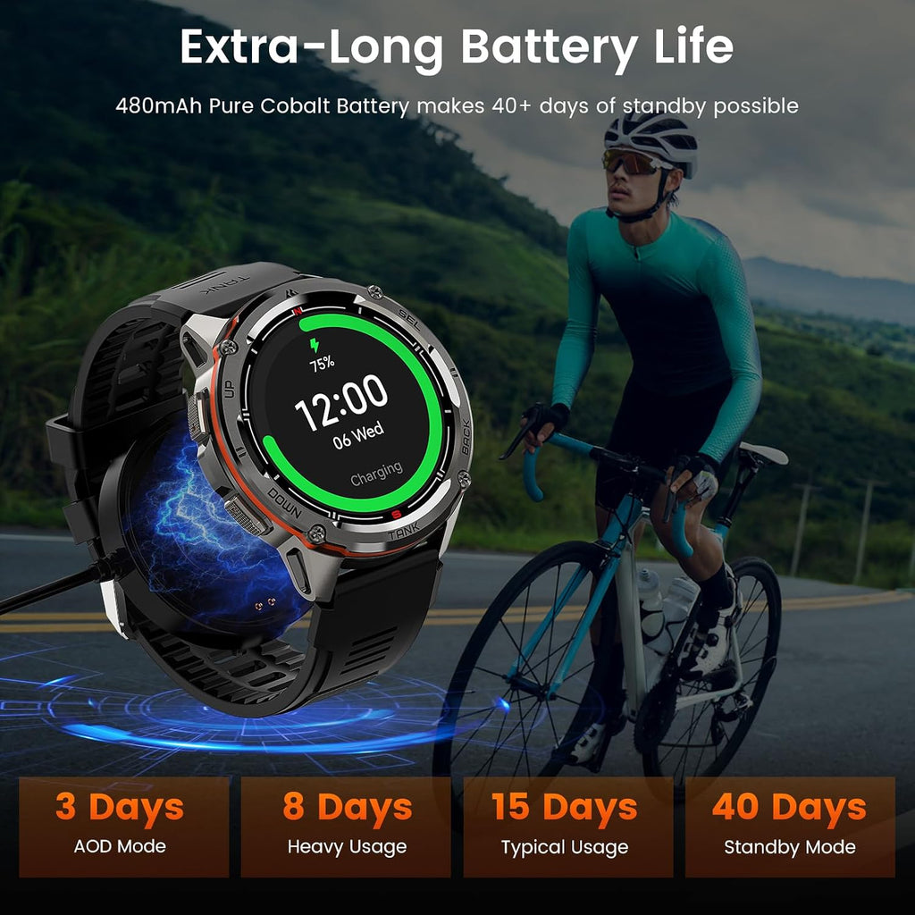 AMAZTIM GPS Smart Watch for Men, 6 Satellite Positioning, Compass, Stainless Steel Body, 50M Waterproof, 470mAh Extra-Large Battery, Answer/Make Call, 1.43' AMOLED Screen, Compatible for Android iOS