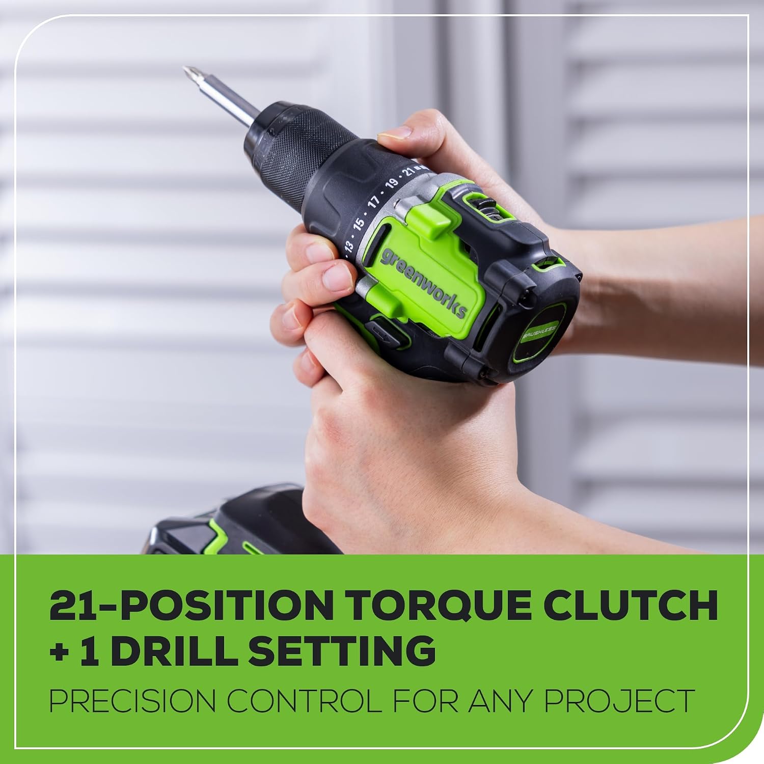 Greenworks 24V Brushless Cordless Compact 1/2 in. Drill/Driver Kit (Keyless Ratcheting Metal Chuck /530 in.-lbs. /21+1 Clutch Position/LED Light), 2×2Ah Battery and Fast Charger Included