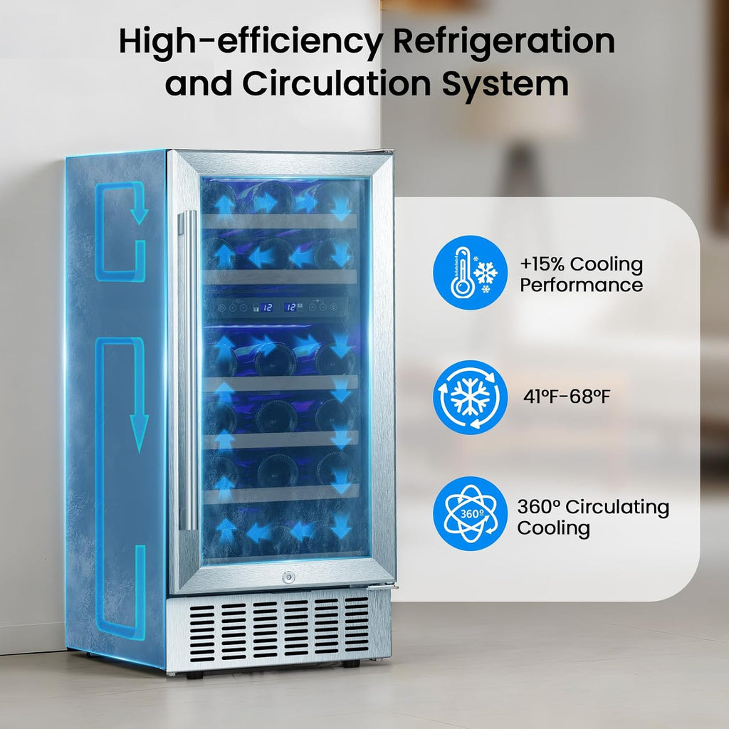 Antarctic Star Wine Fridge 15' Wine Cooler Under Counter Beverage Refrigerator Beer Mini Fridge 28 Bottles Dual Zone Built-in Freestanding Stainless Steel Double-Layer Tempered Glass Door