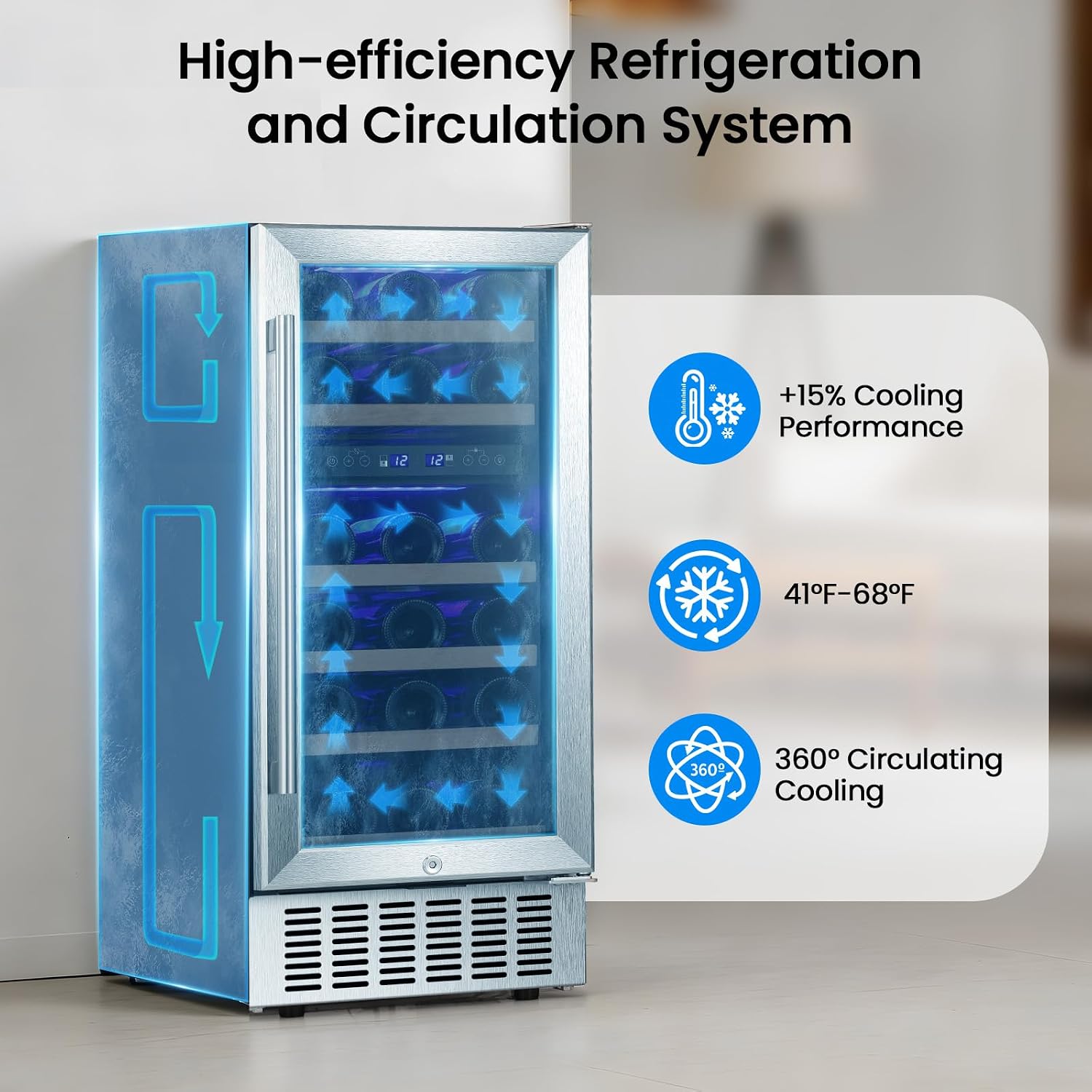 Antarctic Star Wine Fridge 15' Wine Cooler Under Counter Beverage Refrigerator Beer Mini Fridge 28 Bottles Dual Zone Built-in Freestanding Stainless Steel Double-Layer Tempered Glass Door